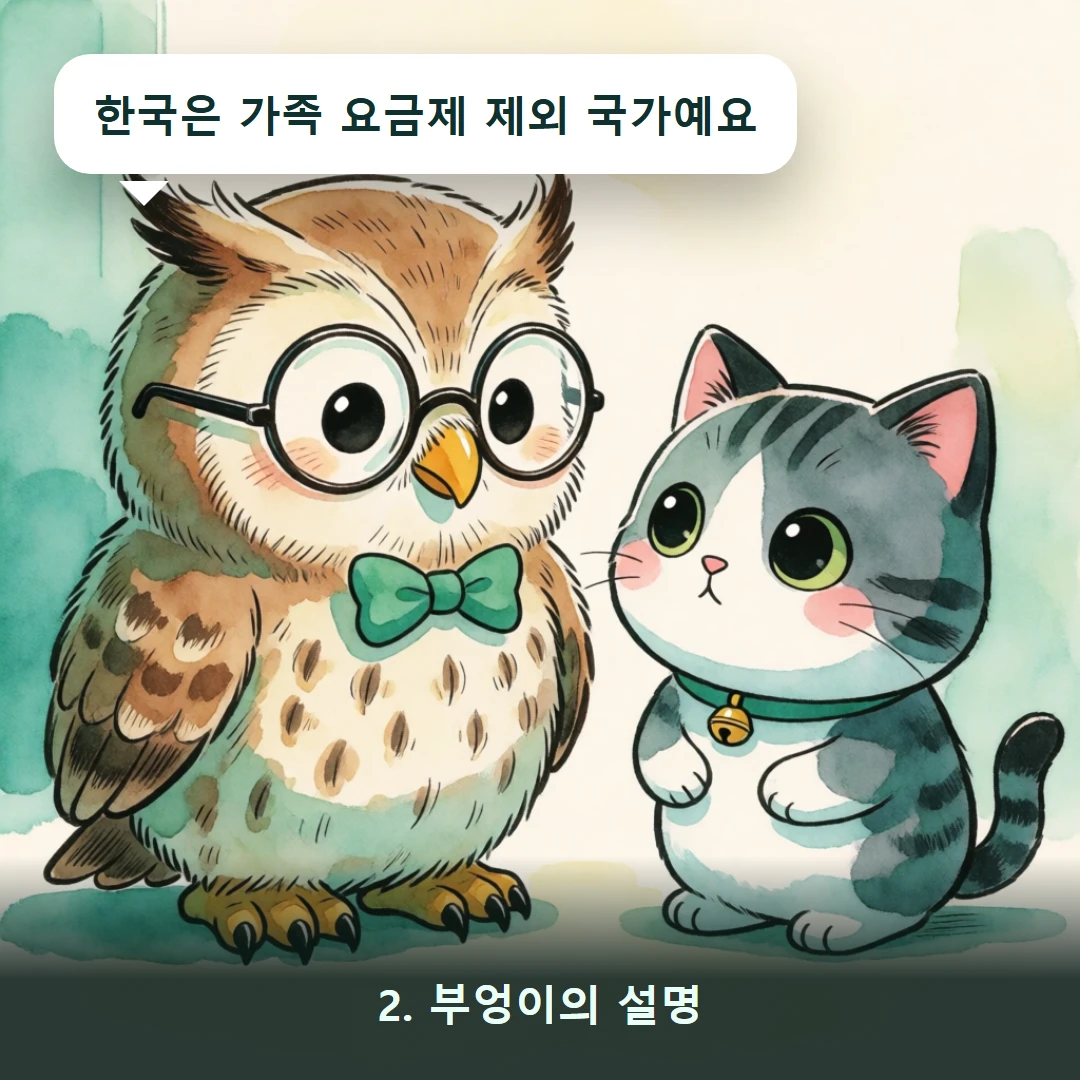 웹툰 2컷 — 2. 부엉이의 설명 (한국은 가족 요금제 제외 국가예요)